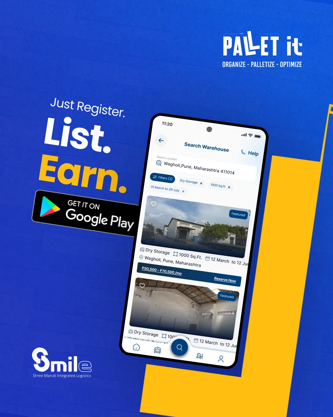 SMILE — Shree Maruti Integrated Logistics Pallet It App — Just Register. List. Earn. by Because